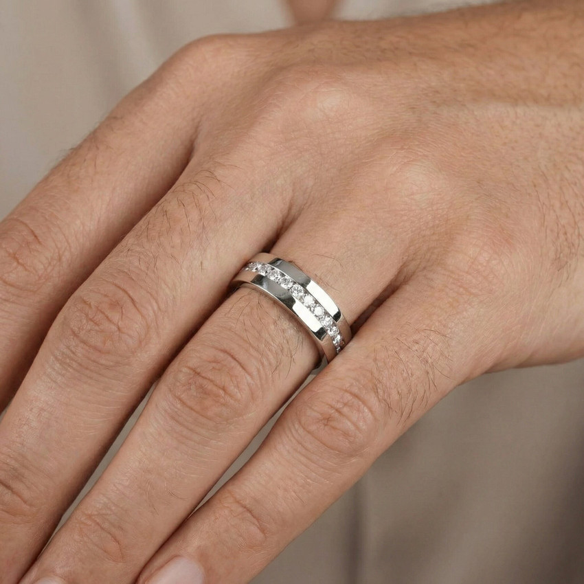 Mens 1 1/10ct Round Diamond Channel Set Eternity Ring Wedding Band Anniversary