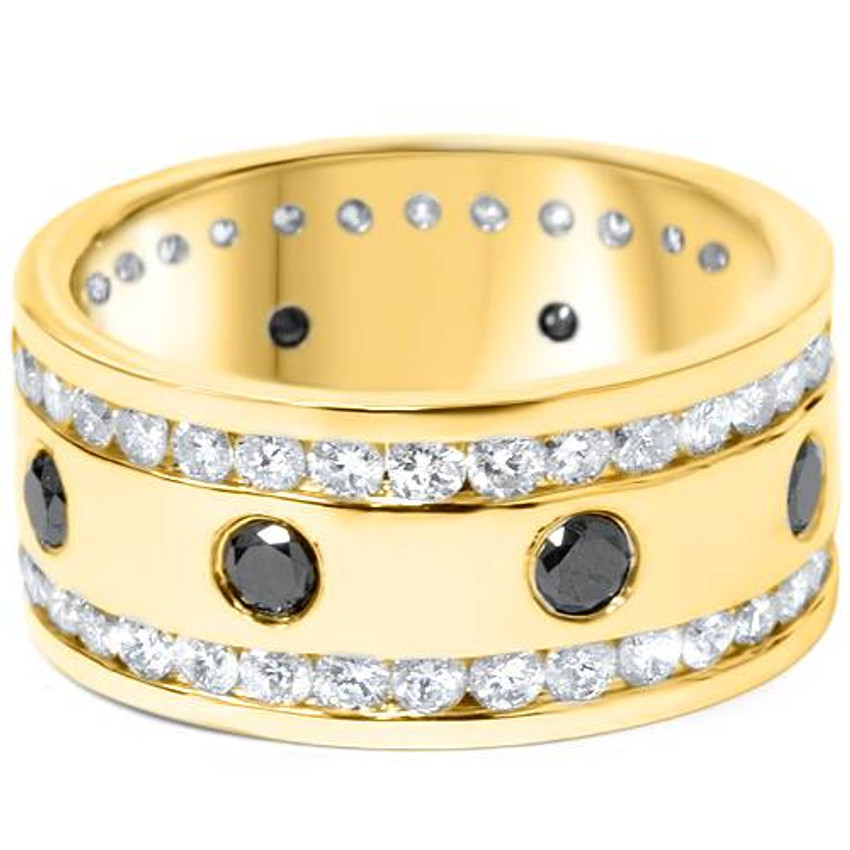 3 3/4ct Treated Black & White Diamond Eternity Ring 14K Yellow Gold 10mm