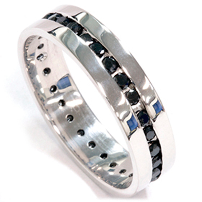 Mens 1 1/4ct Channel Set Black Diamond Eternity Ring Wedding Band 10K White Gold