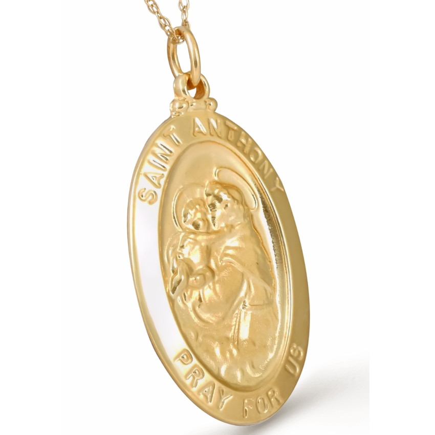 14k Yellow Gold St. Anthony Medal Pendant 1" Tall 2.5 Grams