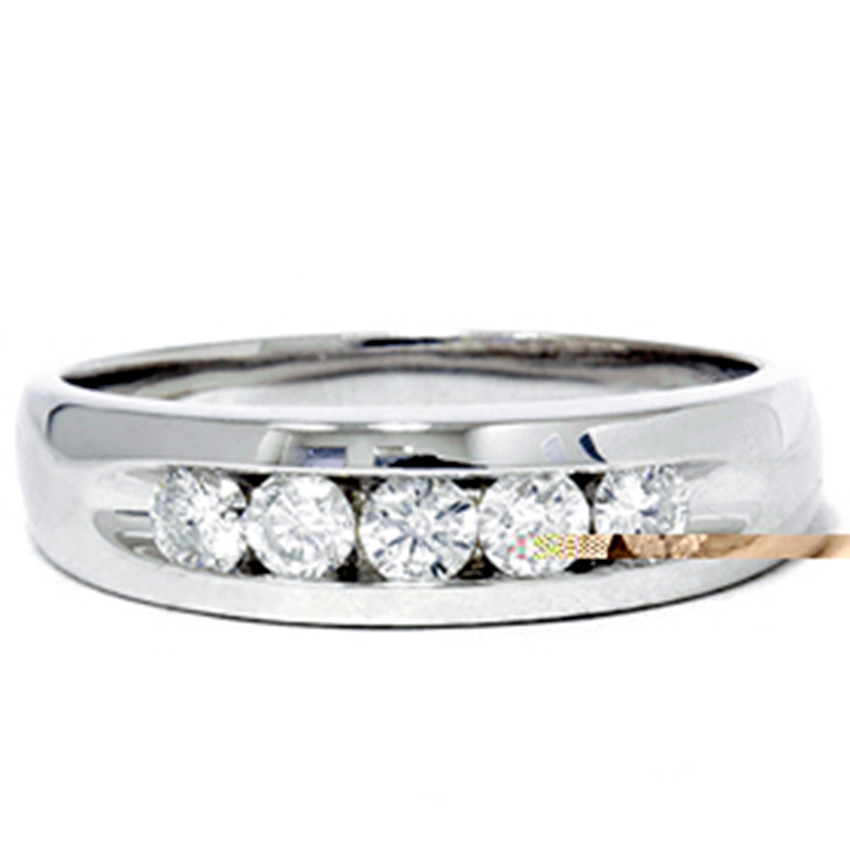 Mens 3/4ct Diamond White Gold Wedding Ring Band New