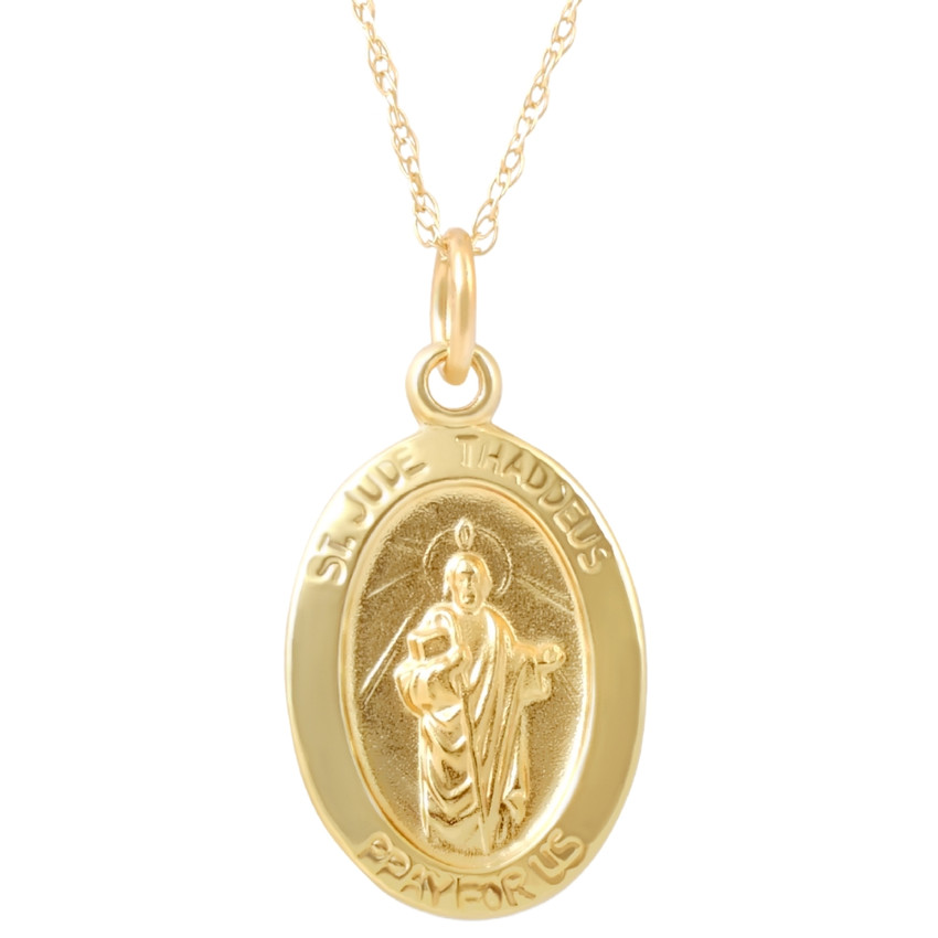 14k Yellow Gold St. Jude Thaddeus Medal Pendant  1 Gram 17mm tall