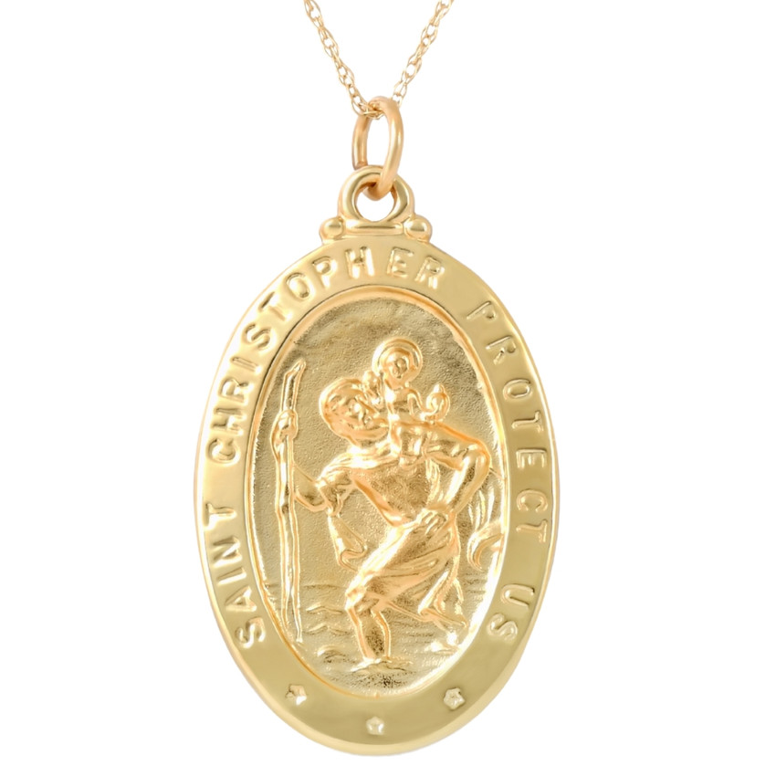 14k Yellow Gold St. Christopher Medal Pendant  1" Tall  3 Grams