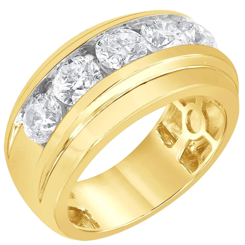 Size 13 4Ct Diamond Men's Six Stone Anniversary Wedding Ring in 10k Yellow Gold