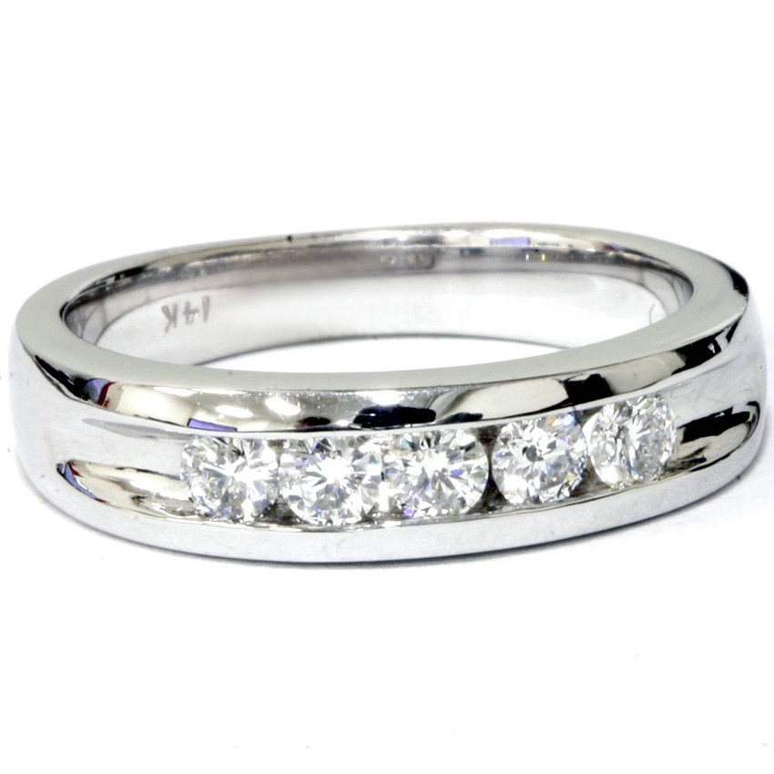 1/2ct Diamond Mens Wedding Ring Channel Set High Polished Band 14K White Gold