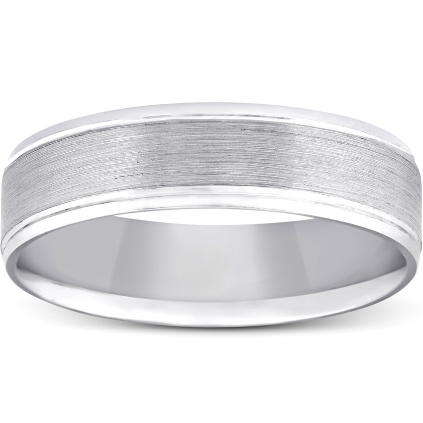 5mm Flat Brushed Mens Wedding Band 10K White Gold