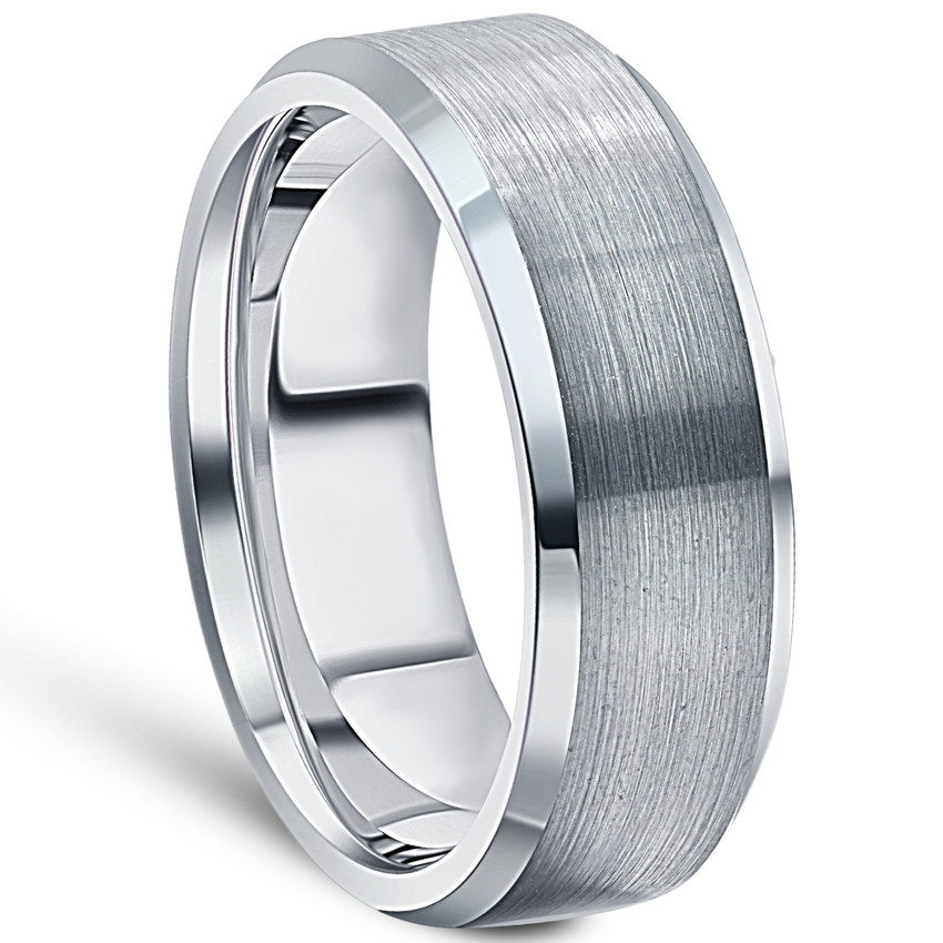 Men's Brushed Tungsten 7mm Beveled Comfort Fit Ring Wedding Band