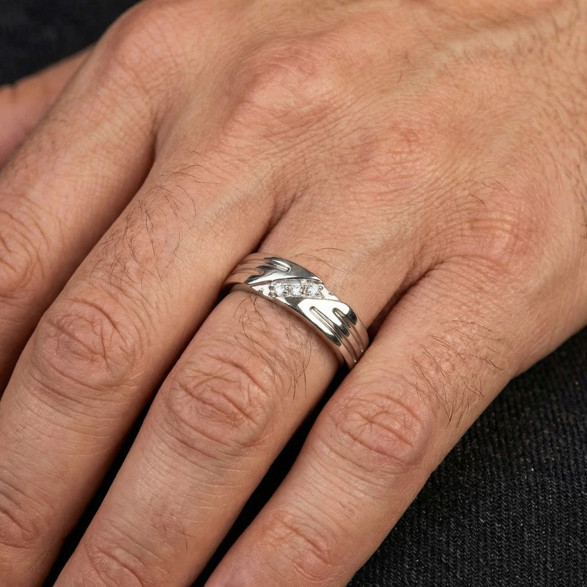 Mens Real Diamond 14k White Gold Wedding Ring Band New