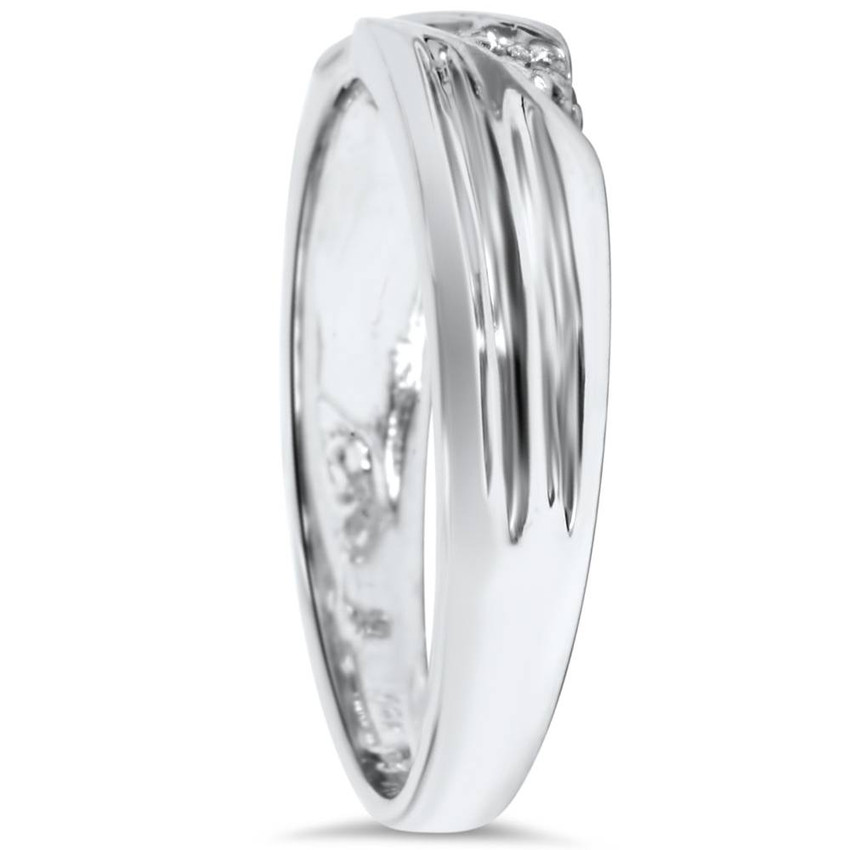 Mens Real Diamond 14k White Gold Wedding Ring Band New