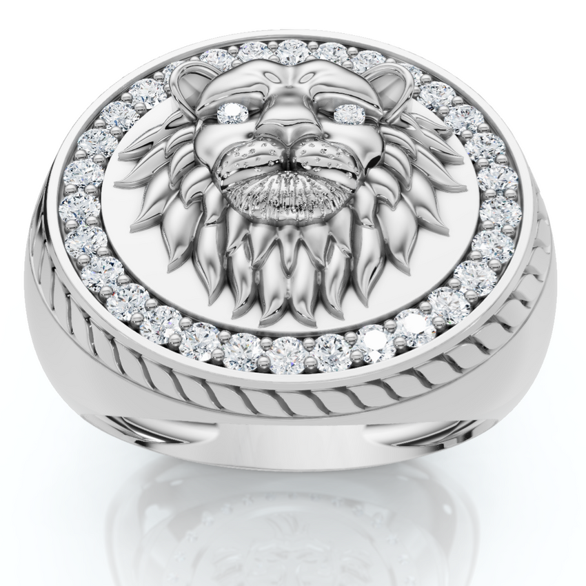 3/8Ct Men's Diamond Lion Head Pink Ring in 10k White or Yellow Gold