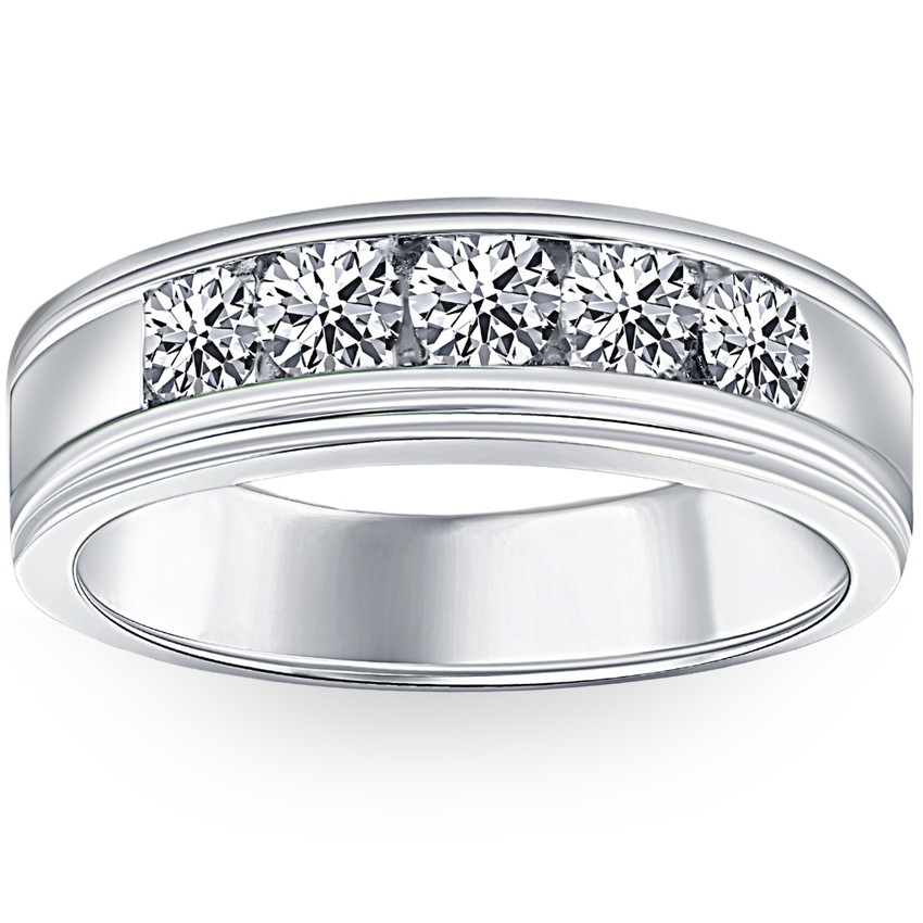 1 Ct Mens Diamond 5-Stone Wedding Ring Channel Set Classic Ring White Gold