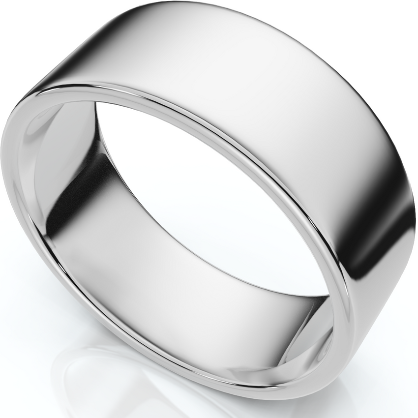 8mm Flat High Polished Wedding Comfort Fit Plain Band 14K White Gold Ring