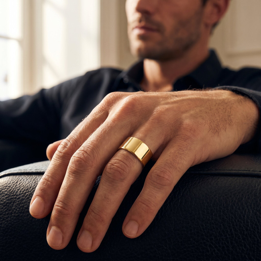 High Polished Flat Mens Wedding Band Ring Solid 14K Yellow Gold