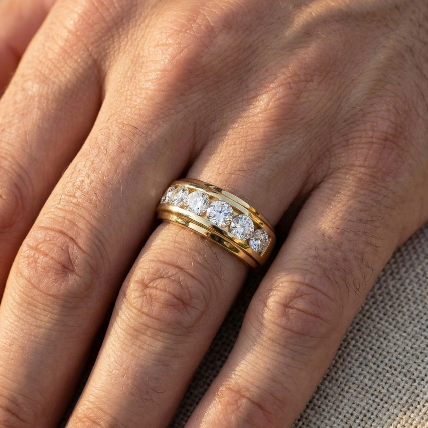 F/VS 4Ct Men's Diamond Ring in 10k Gold Lab Grown
