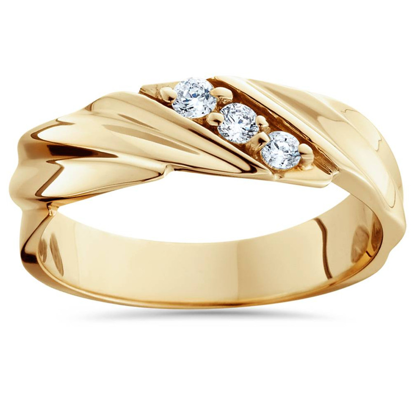 1/10ct Diamond 14K Yellow Gold Mens Wedding Ring