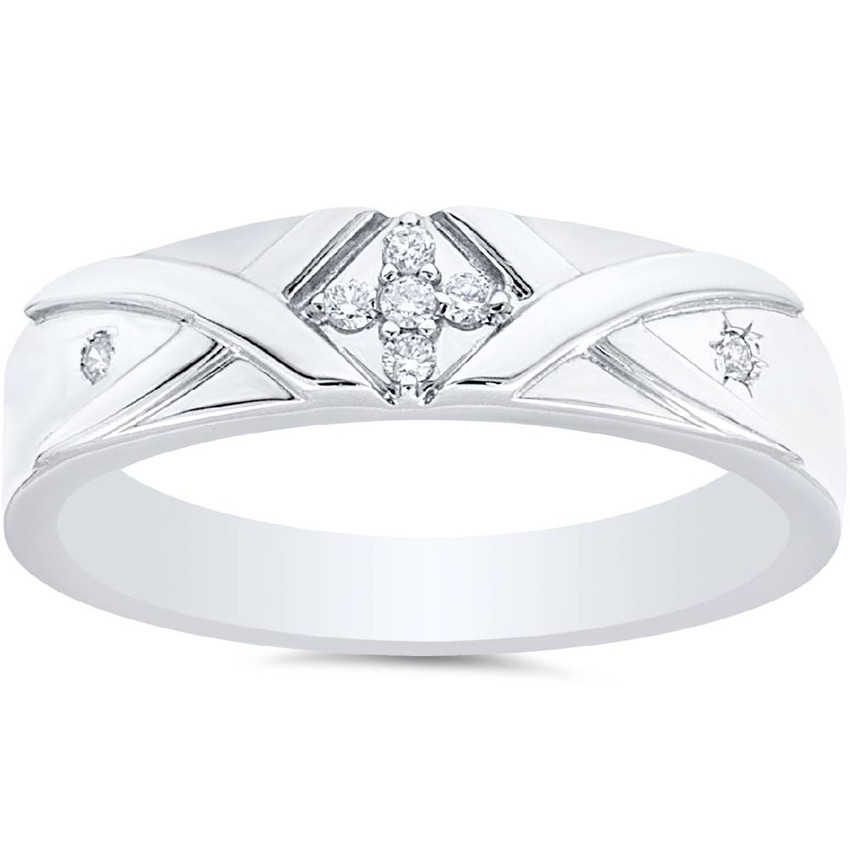 Mens Diamond Cross Ring 14K White Gold