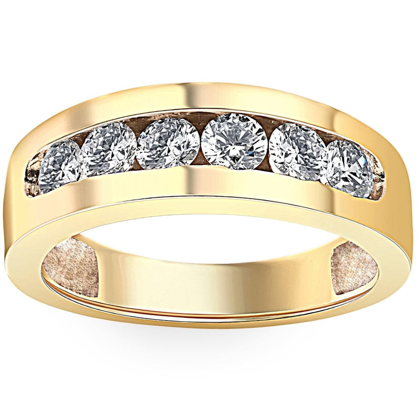 1Ct Diamond Channel Set Wedding Band Mens Ring 14k Yellow Gold Lab Grown