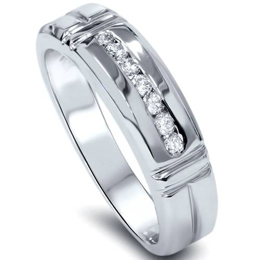 1/4ct Channel Set Diamond Ring 14K White Gold Mens Wedding Band