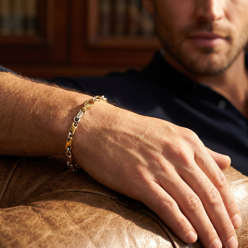 Men's Seed & Rolo Link 14k Gold (30gram) or Platinum (48gram) 5mm Bracelet 8.5"