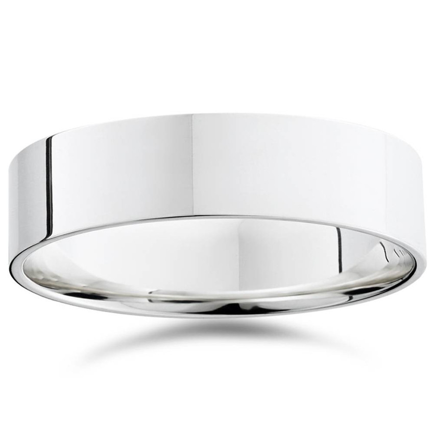 10k White Gold Flat 6mm Comfort Polished Wedding Band Ring