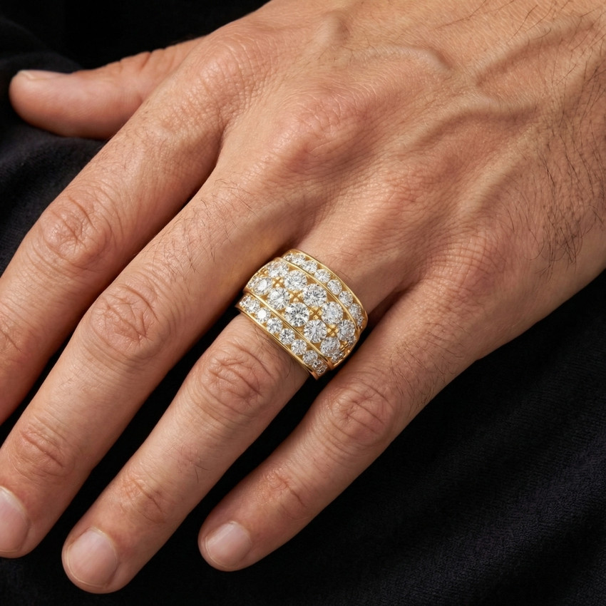 7Ct Diamond Men's Four Row Anniversary Ring in 10k Yellow Gold