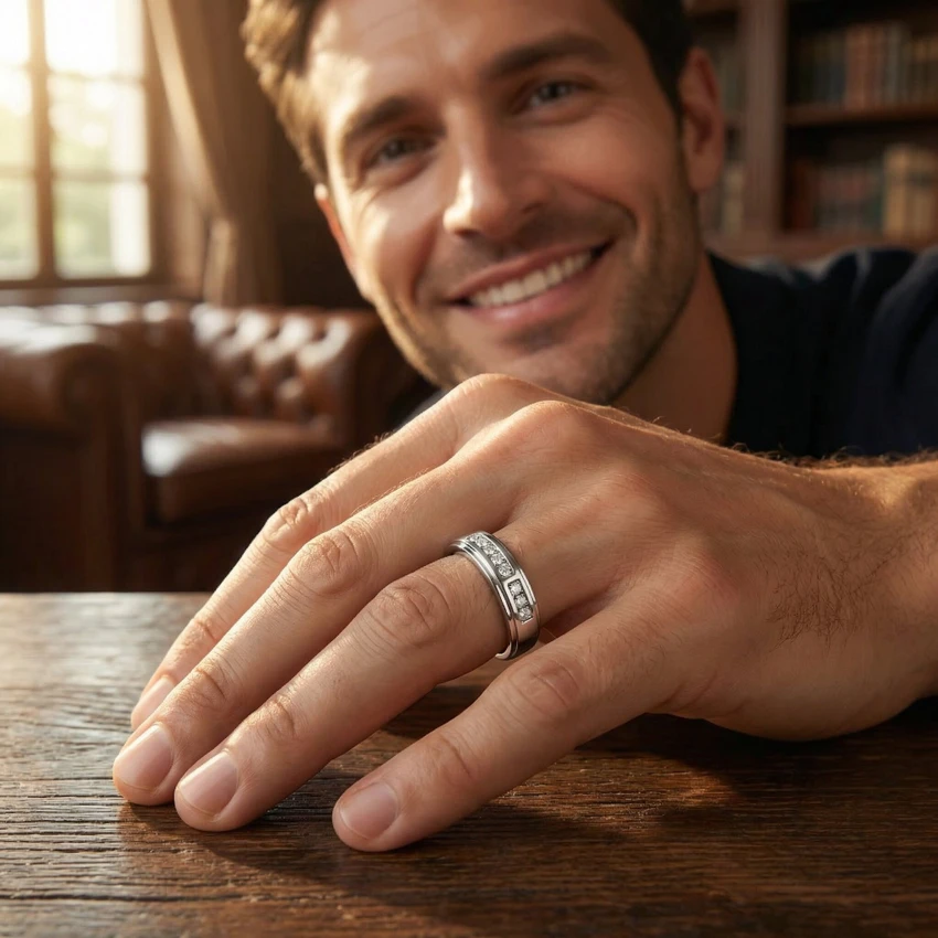 1/4Ct Mens Diamond Wedding Ring 10k White Gold