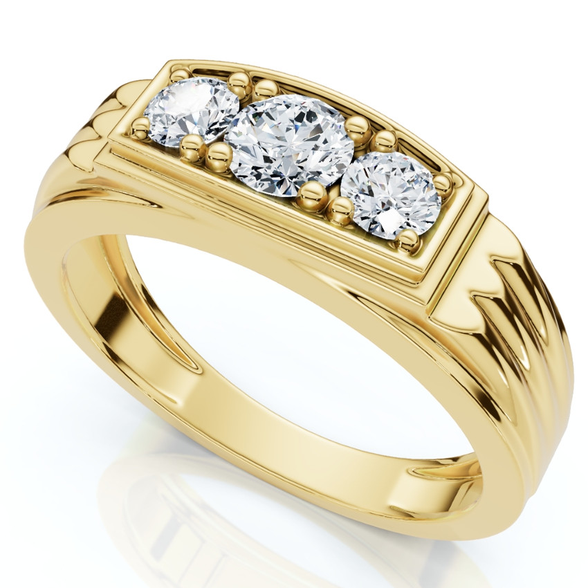 Mens 3/4CT Three Stone Diamond Wedding Anniversary Ring 14K Yellow Gold Jewelry