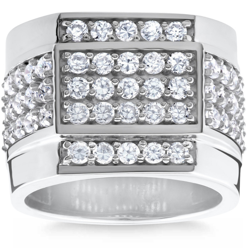 2 ct HUGE Mens Diamond 15MM Wide High Polished Flashy Bling Ring White Gold