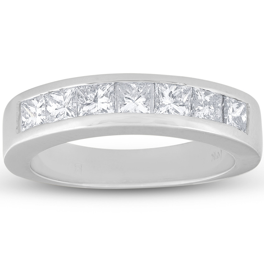 1 Ct Princess Cut Channel Set Diamond Wedding Ring 14K White Gold