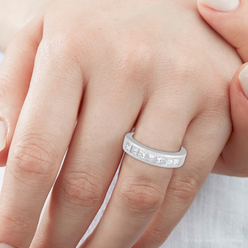 1 Ct Princess Cut Channel Set Diamond Wedding Ring 14K White Gold