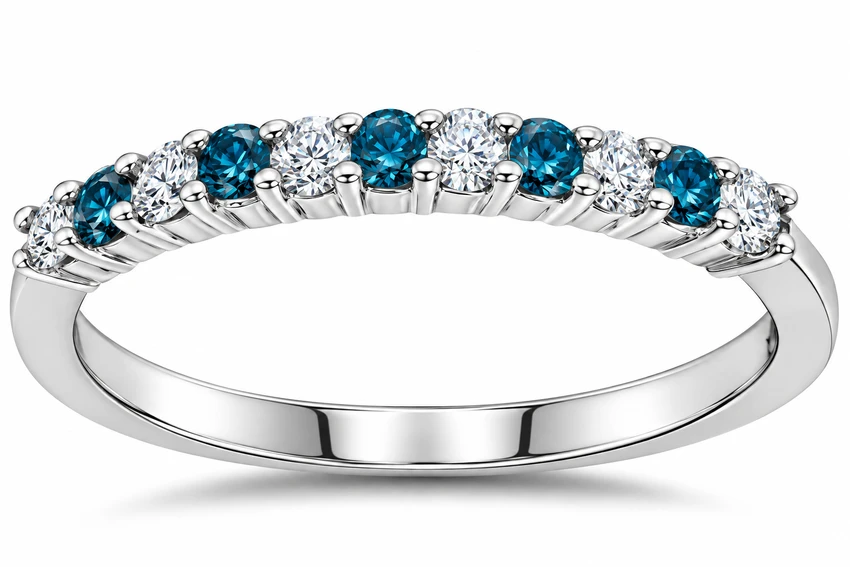 1/4ct Blue & White Diamond Anniversary Ring 14K White Gold