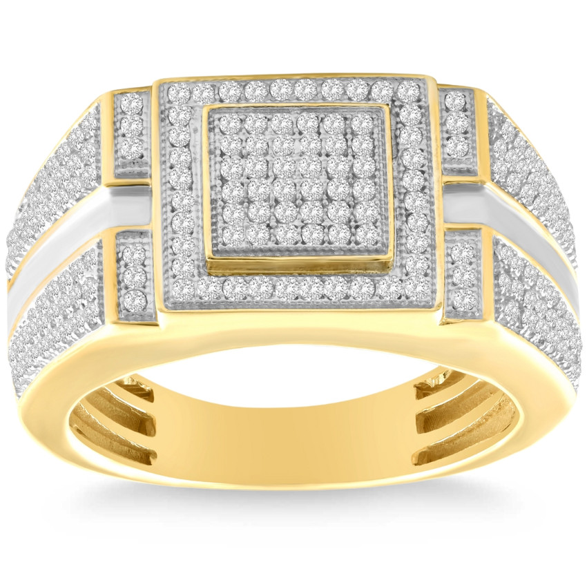 Men's 1/4 CT. T.W. Diamond Micro Cluster Square Stepped Ring in 10K Yellow Gold