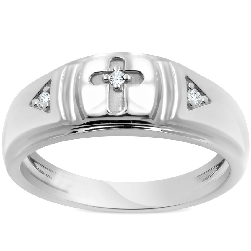 Mens White Gold Diamond Cross Ring 10k High Polished Wedding Anniversary Band