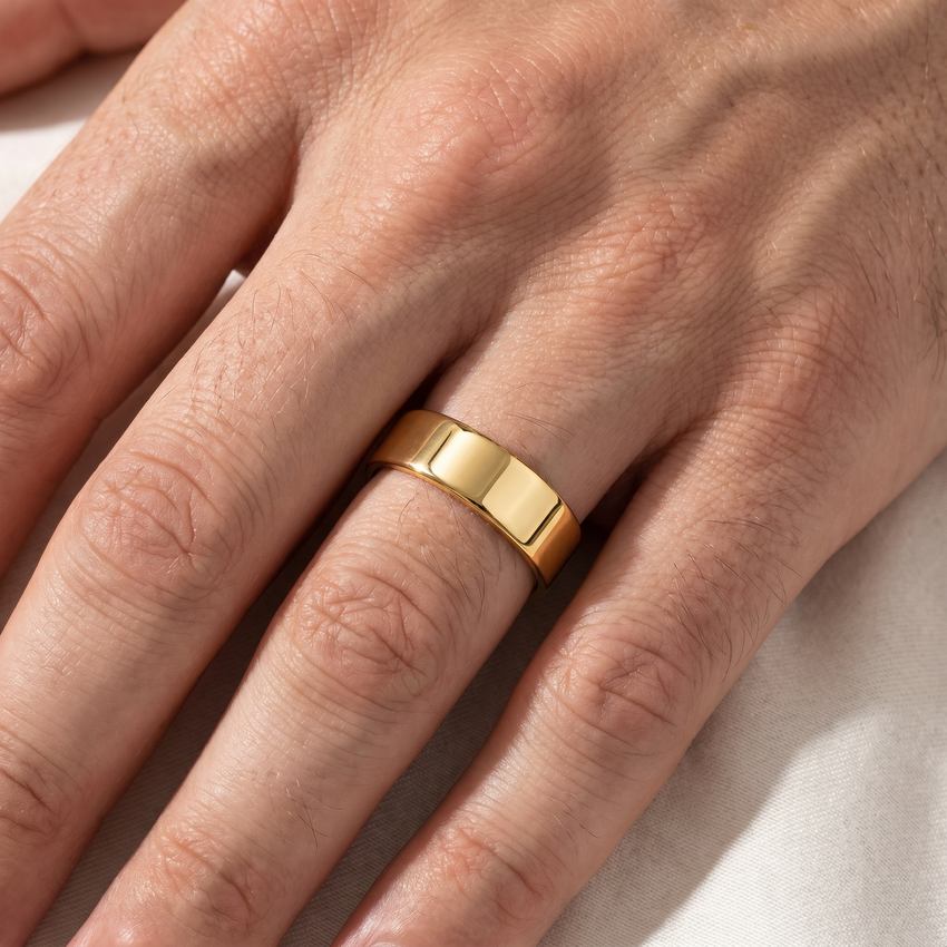 High Polished Flat 7MM Wedding Band Ring 10K Yellow Gold