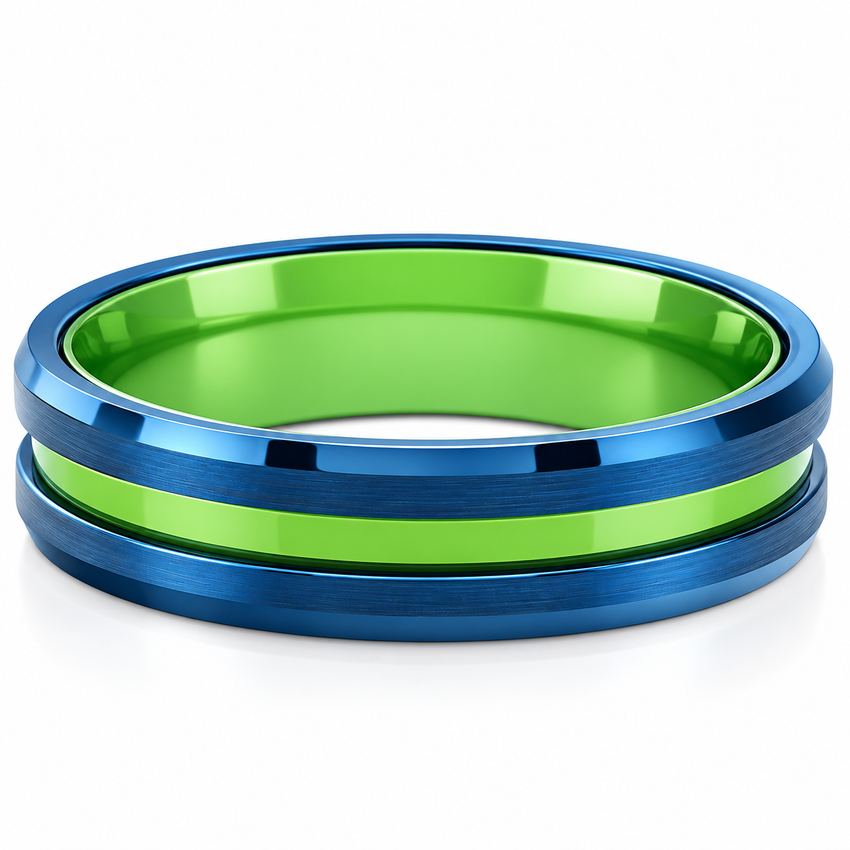 Men's Brushed Blue Tungsten Green Aluminum Ring 6mm Wedding Band