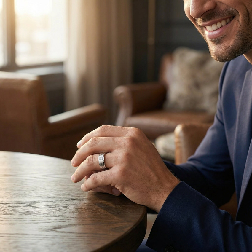 VS Diamond Brushed Men's Wedding Band in White, Yellow, or Rose Gold Lab Grown