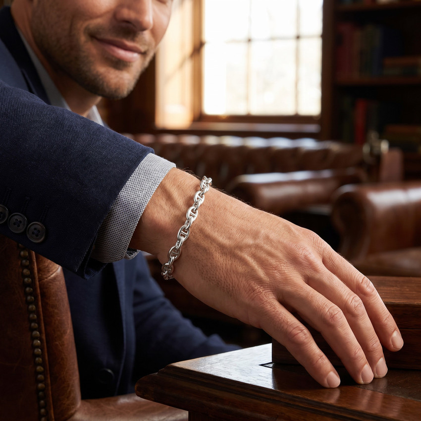 Men's Classic Anchor 14k Gold (21gram) or Platinum (35gram) 5.5mm Link Bracelet 8.5"