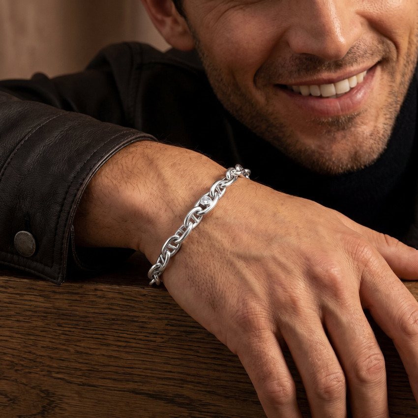 Men's Classic Anchor 14k Gold (21gram) or Platinum (35gram) 5.5mm Link Bracelet 8.5"
