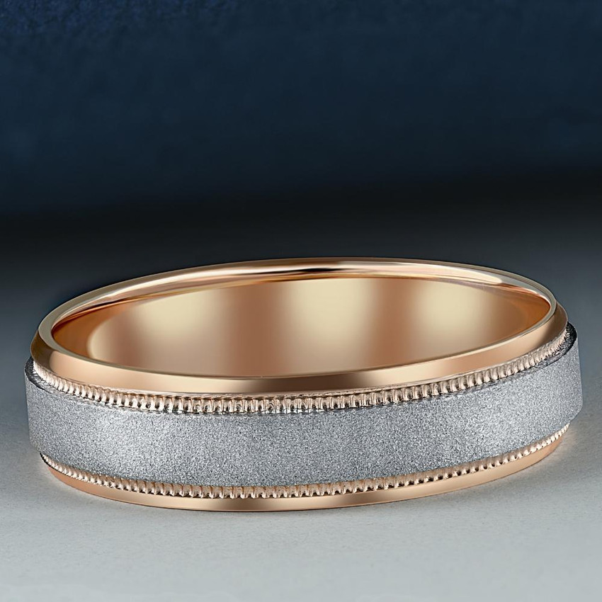 Men's Two Tone 14K Rose Gold Wedding Band