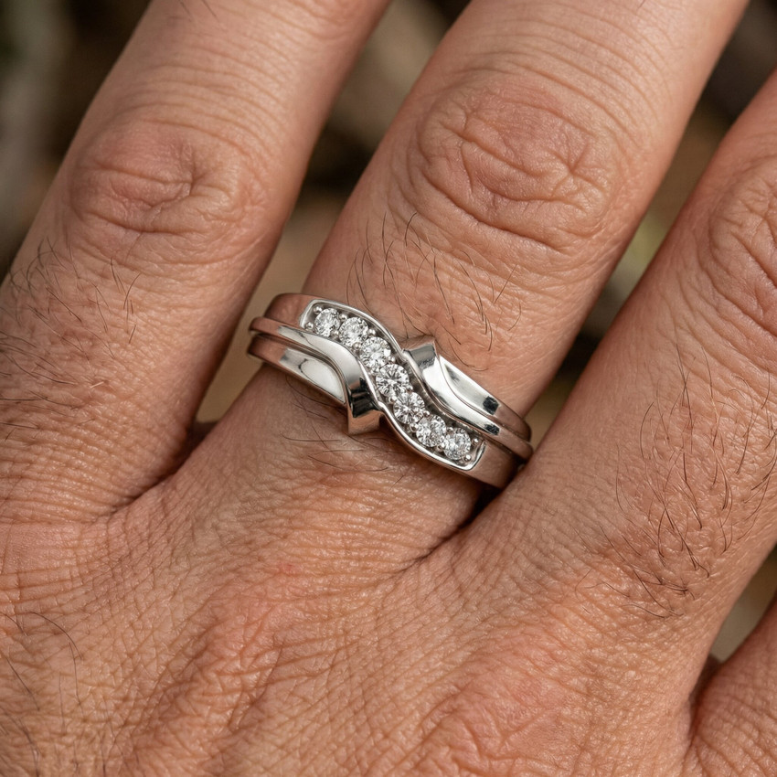 Platinum Mens Diamond Ring White 1/4ct Wedding Band High Polished Band