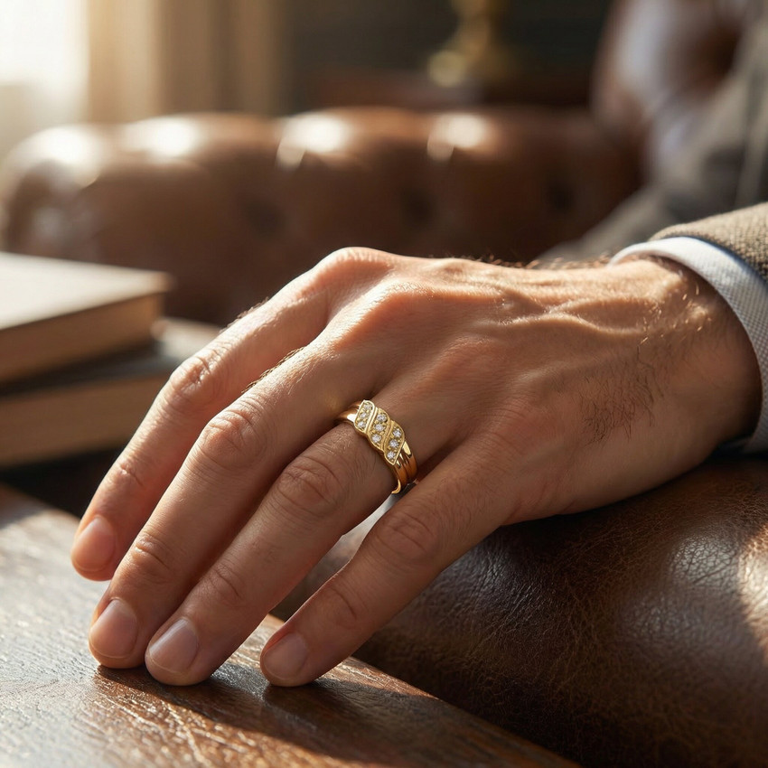 Mens 10k Yellow Gold Diamond Ring Anniversary Wedding Band