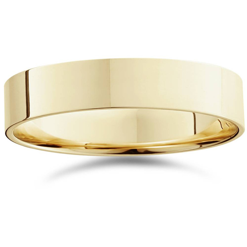 5mm Flat High Polished Wedding Band 14K Yellow Gold