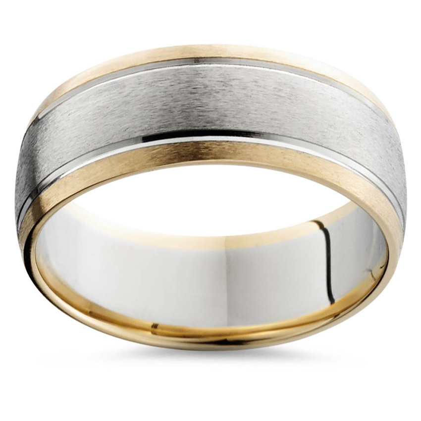 Mens Gold 8mm Two Tone Comfort Fit Wedding Band Ring 14k White and Yellow Gold