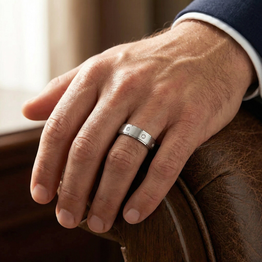 Mens 1/3ct Diamond Comfort Fit Wedding White Gold Ring