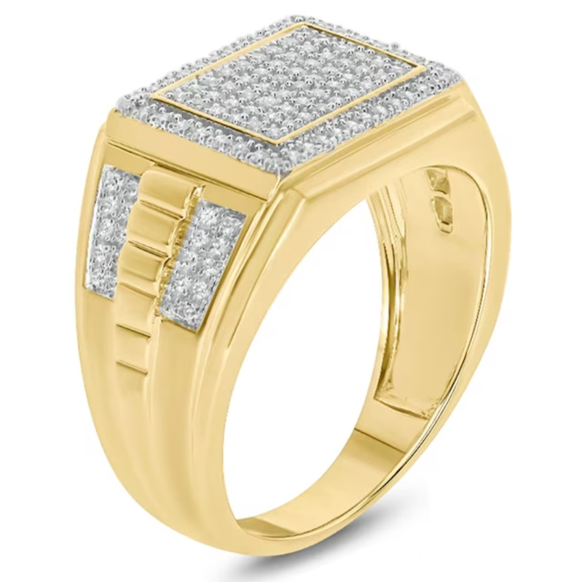 1/2Ct TW Diamond Men's Ring 10k Yellow Gold 9mm Wide