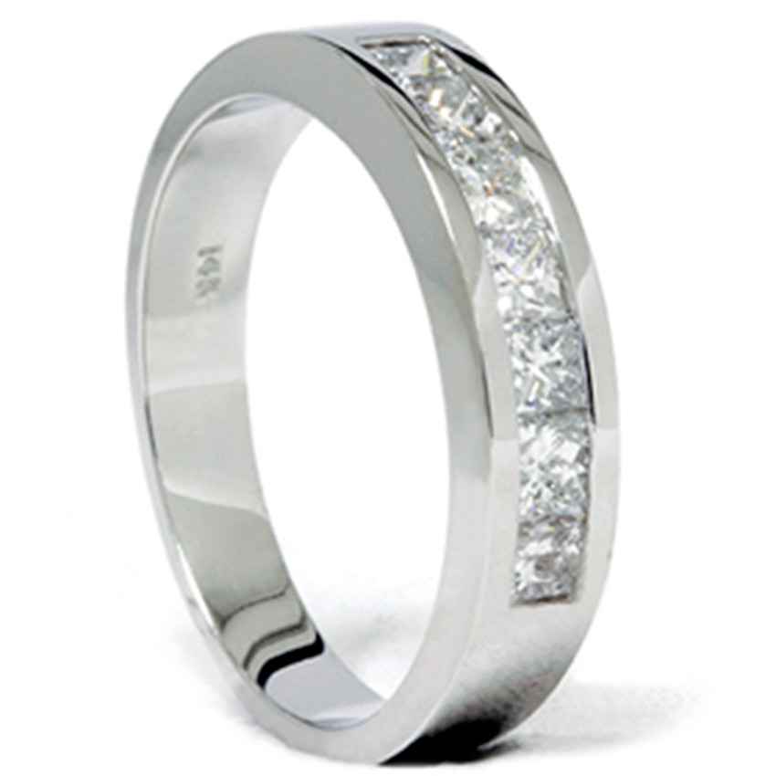 1 1/2 Ct TW Natural Princess Cut Men's Channel Set Diamond Wedding 14K Ring