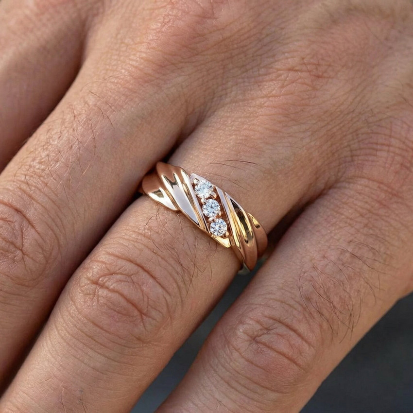 1/10ct Diamond 14K Rose Gold Mens Wedding Ring