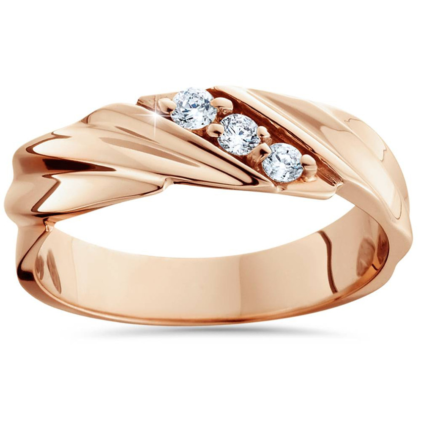 1/10ct Diamond 14K Rose Gold Mens Wedding Ring