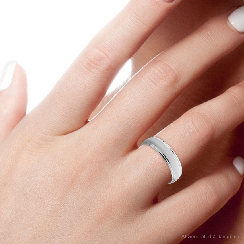 White Gold Brushed Wedding Band Set Matching Mens Womens Rings Solid 14k 6/5MM