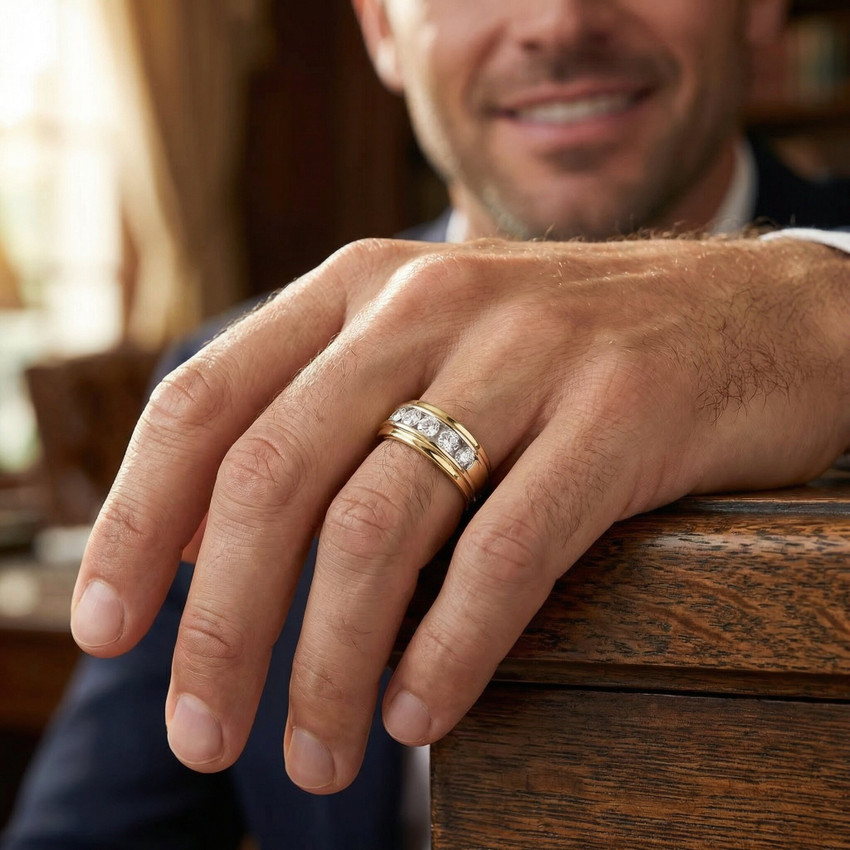 2 Ct Mens Diamond Wedding Ring 10k Yellow Gold